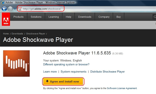 Adobe Shockwave Player Webpage